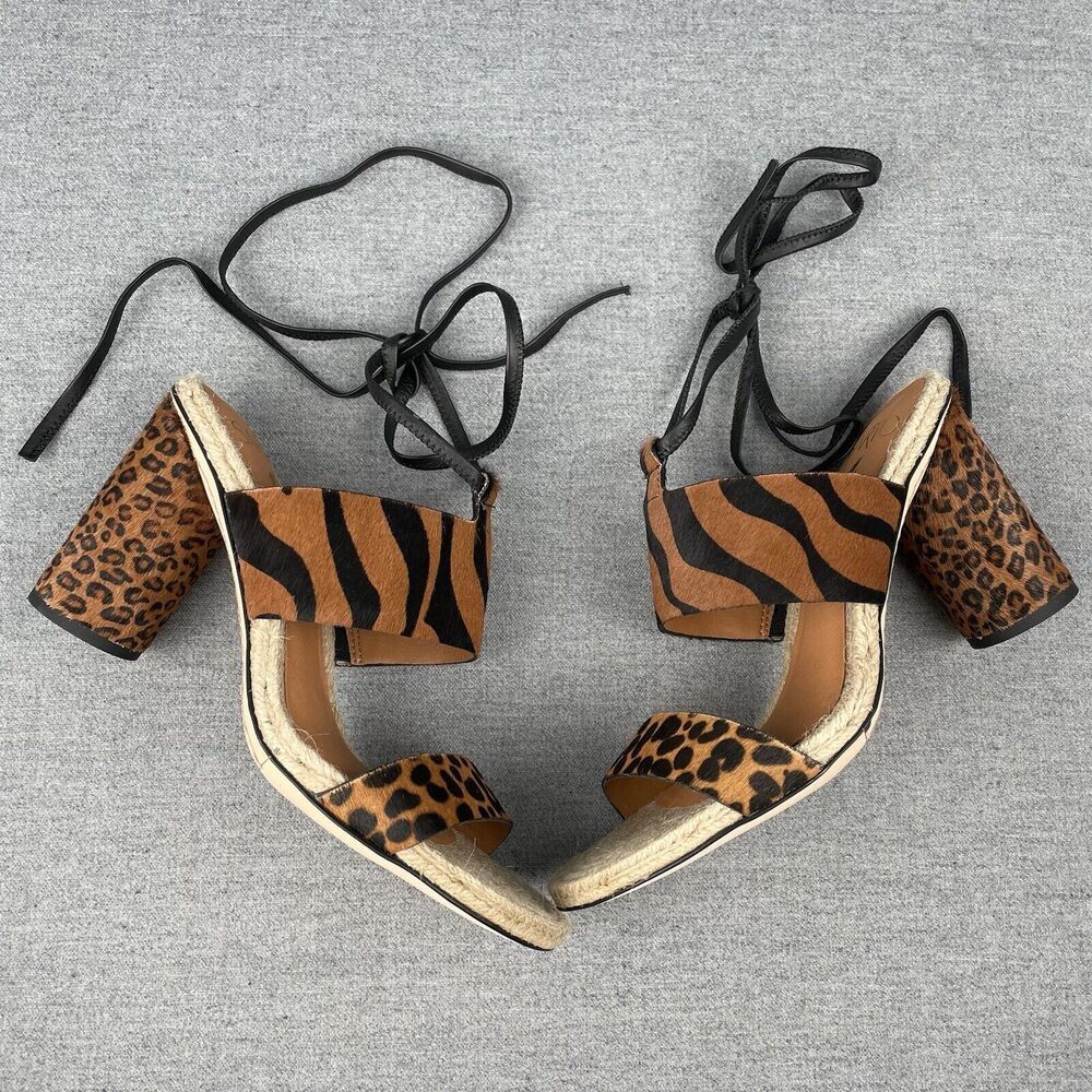Franco Sarto Sandals Womens 7.5 Brown Black Zebra Stripe Calf‎ Hair Ankle Strap - Picture 6 of 16